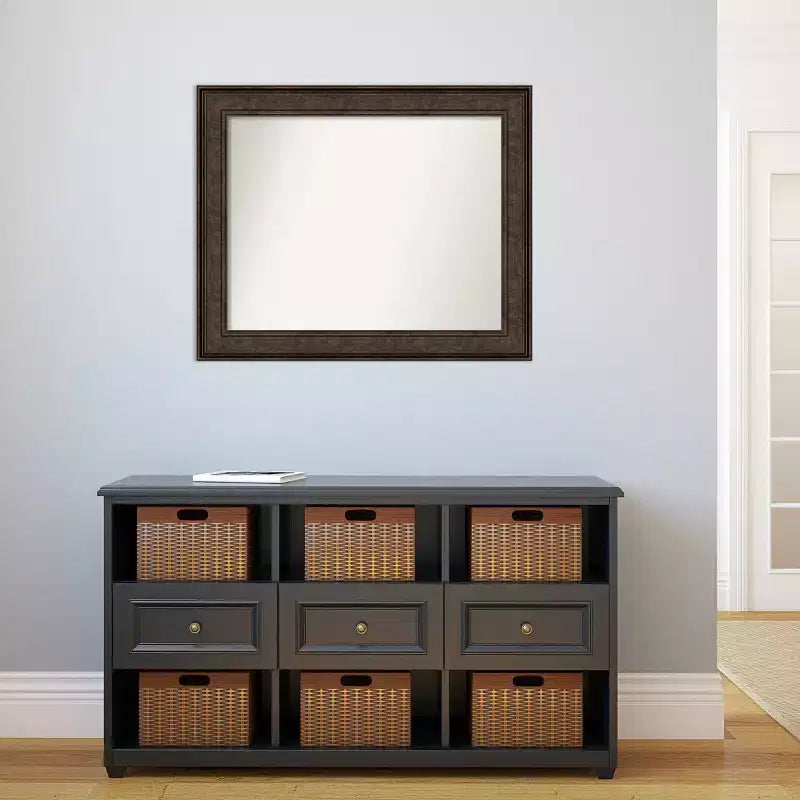 Miroir mural bronze non biseauté 34" x 28" Ridge : Rectangle, style moderne, cadre en polystyrène