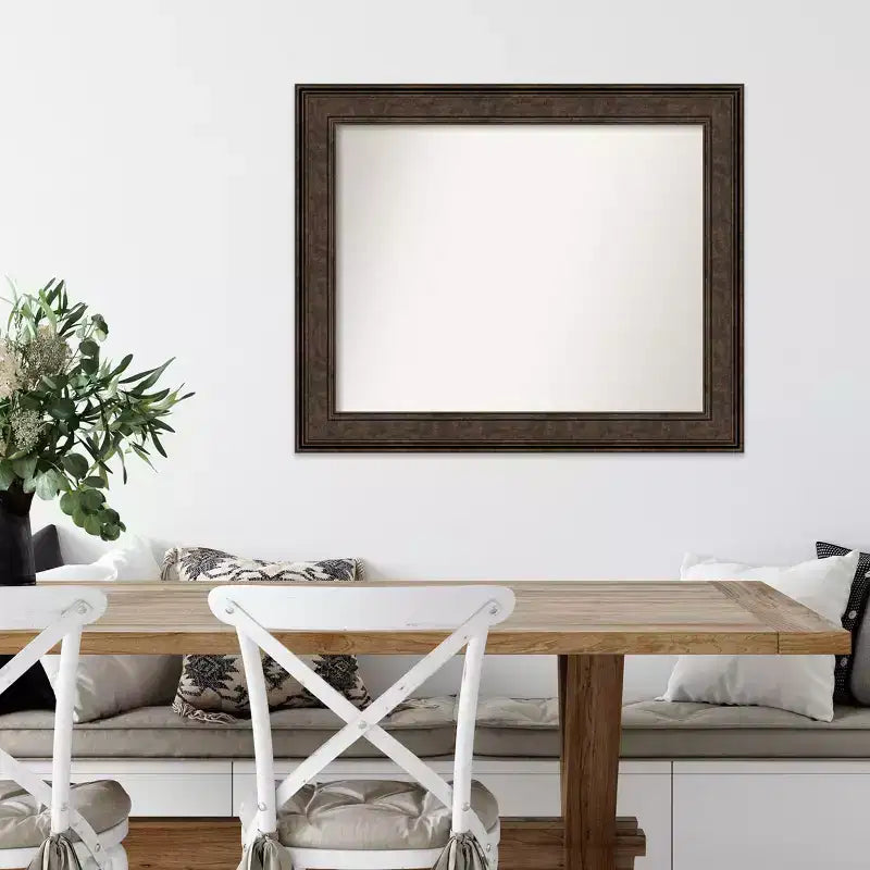 Miroir mural bronze non biseauté 34" x 28" Ridge : Rectangle, style moderne, cadre en polystyrène