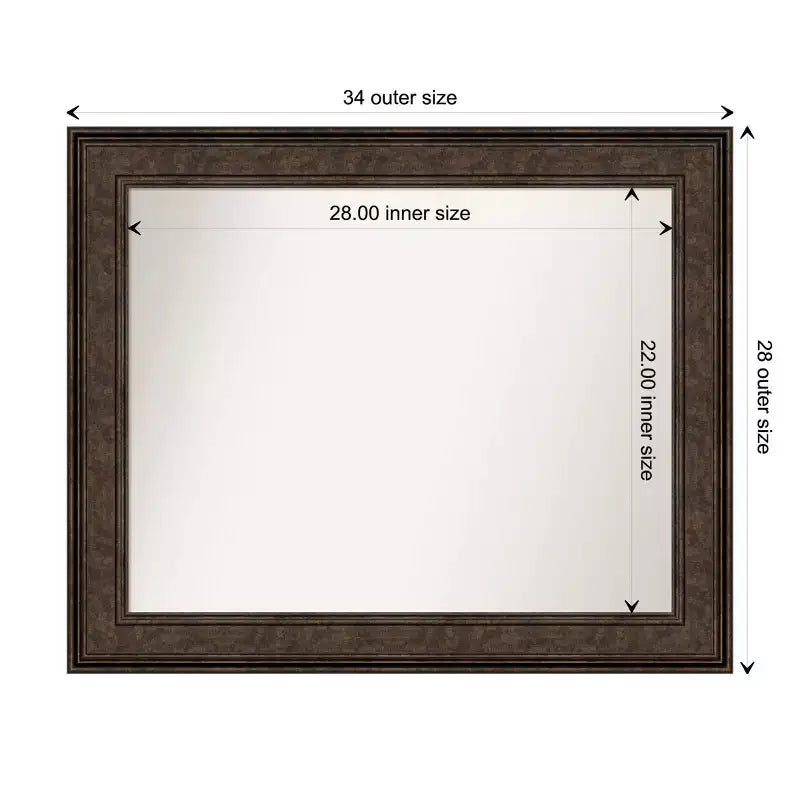 Miroir mural bronze non biseauté 34" x 28" Ridge : Rectangle, style moderne, cadre en polystyrène