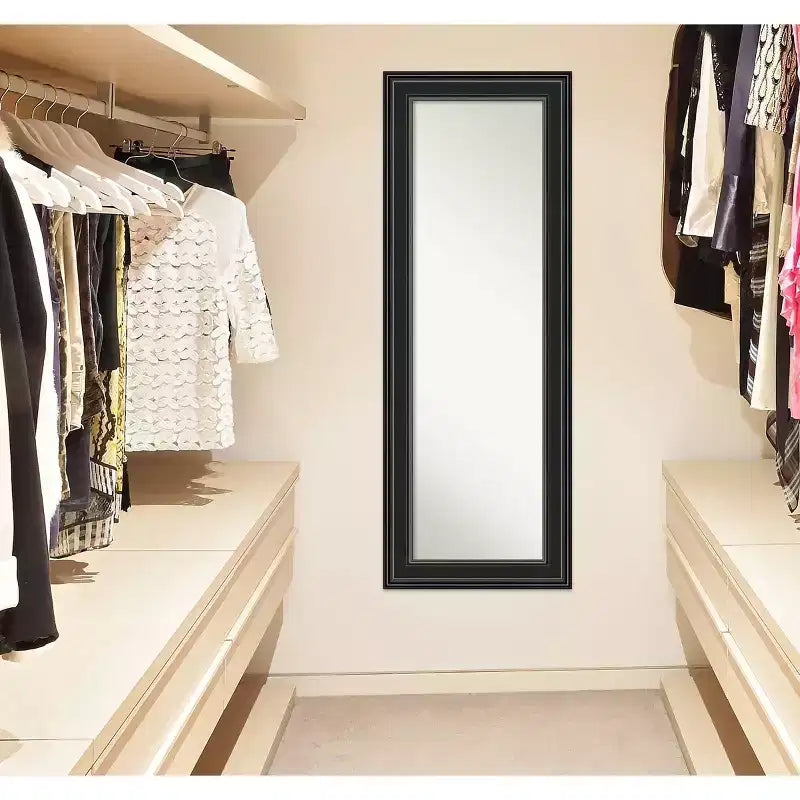 Miroir de porte long non biseauté noir 20 x 54 pouces, à suspendre, aucun assemblage requis