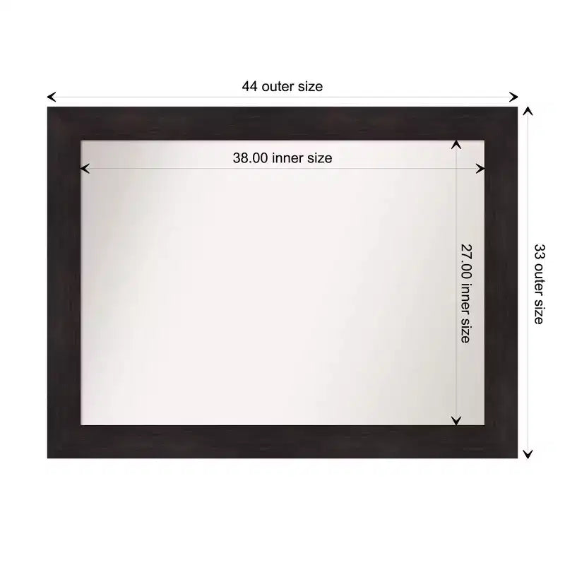Miroir mural espresso non biseauté 44" x 33", décoration moderne, quincaillerie de montage incluse