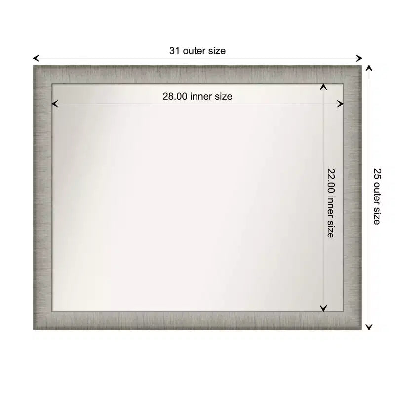 Miroir mural non biseauté 31" x 25", étain brossé, décor de vanité moderne