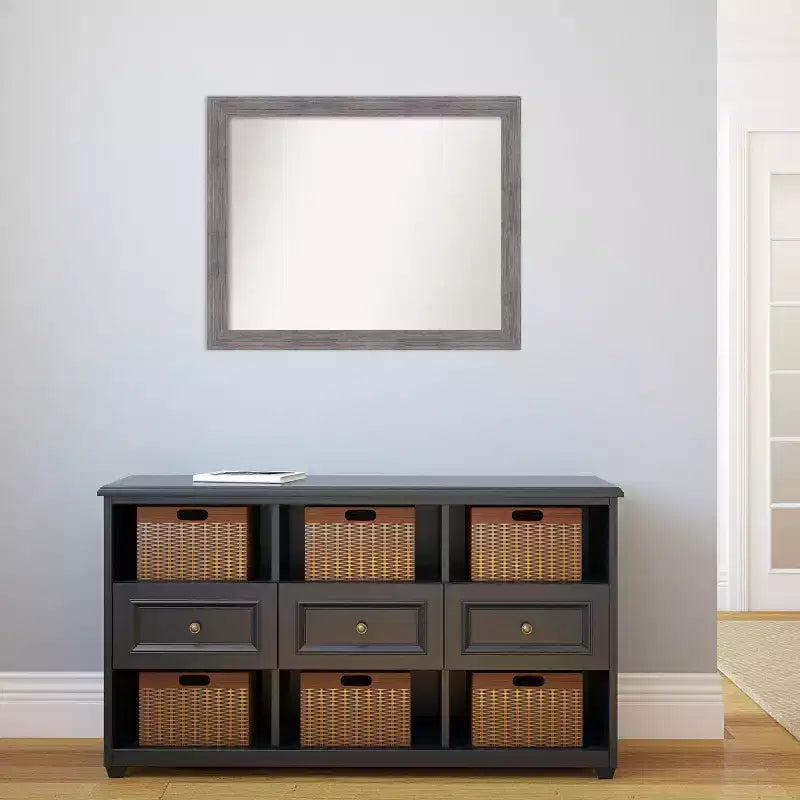 Miroir mural étroit pour salle de bain, motif rayé, gris, 32" x 26", sans biseau : Rectangulaire moderne, cadre en polystyrène, fixation murale