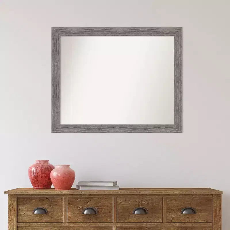 Miroir mural étroit pour salle de bain, motif rayé, gris, 32" x 26", sans biseau : Rectangulaire moderne, cadre en polystyrène, fixation murale