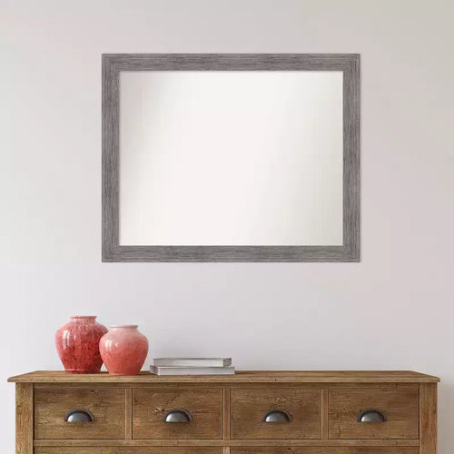 Miroir mural étroit pour salle de bain, motif rayé, gris, 32" x 26", sans biseau : Rectangulaire moderne, cadre en polystyrène, fixation murale