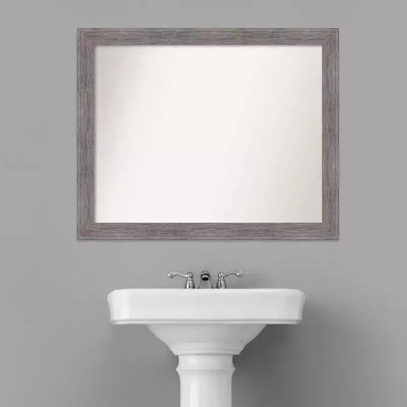 Miroir mural étroit pour salle de bain, motif rayé, gris, 32" x 26", sans biseau : Rectangulaire moderne, cadre en polystyrène, fixation murale