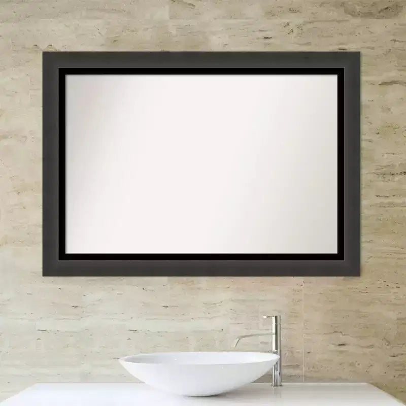 Miroir mural de salle de bain noir tuxedo non biseauté 41" x 29" : rectangle moderne, cadre en polystyrène, fixation murale