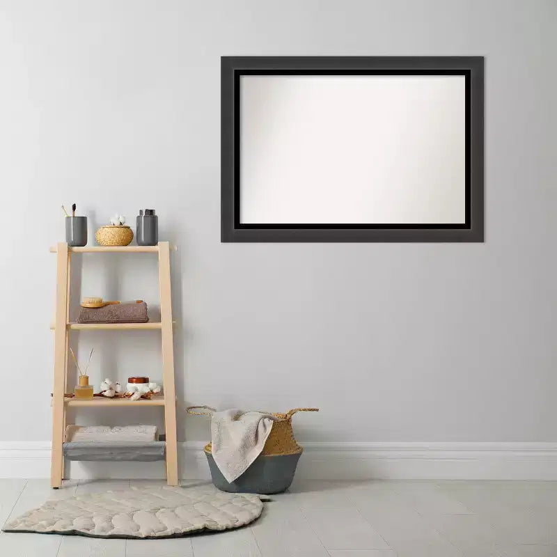 Miroir mural de salle de bain noir tuxedo non biseauté 41" x 29" : rectangle moderne, cadre en polystyrène, fixation murale