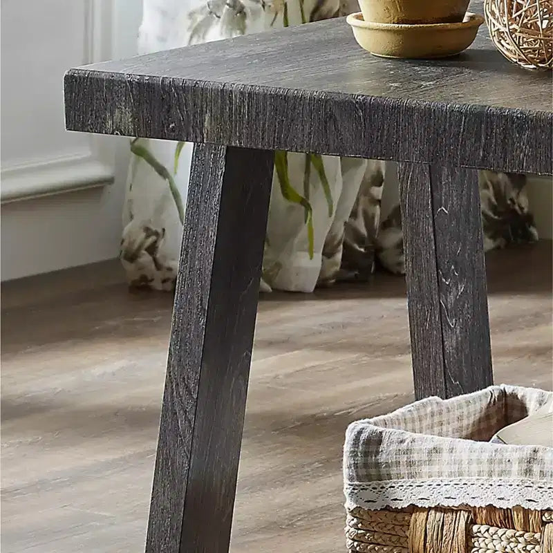 Guéridon de canapé Athens contemporain avec étagère en bois répliqué au fini charbon
