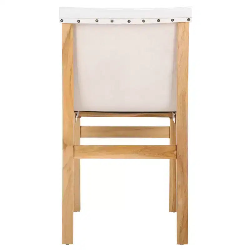 Chaise de salle à manger sans accoudoirs, structure en teck avec assise en cuir cognac