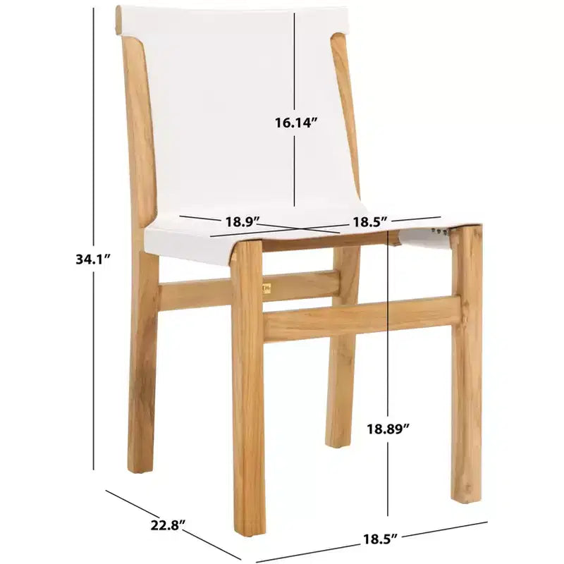 Chaise de salle à manger sans accoudoirs, structure en teck avec assise en cuir cognac