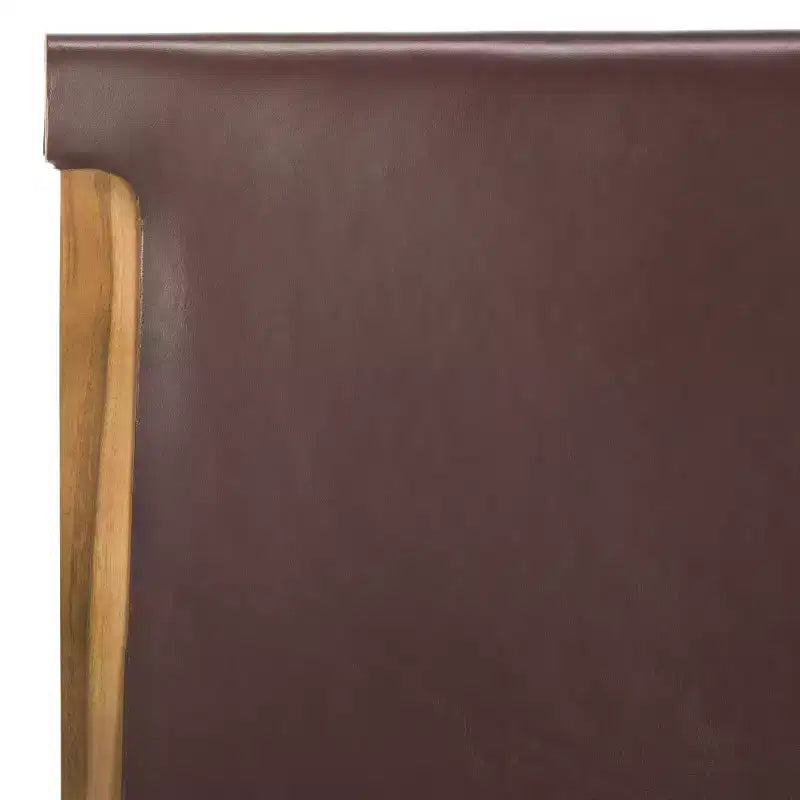 Chaise de salle à manger sans accoudoirs, structure en teck avec assise en cuir cognac