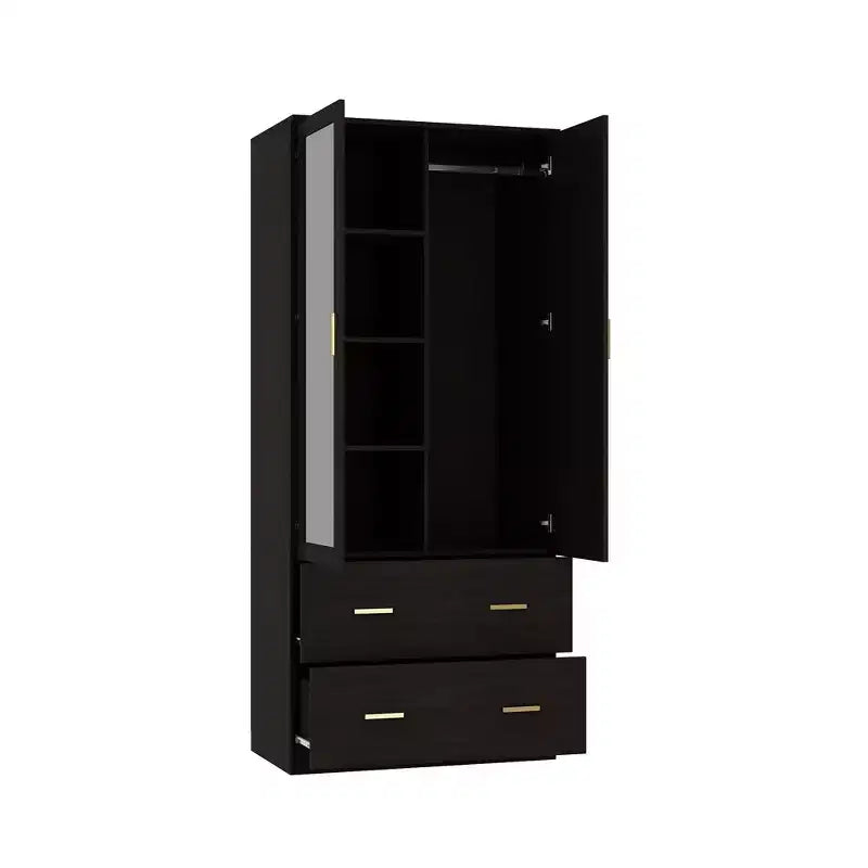 Organisateur de vêtements de garde-robe multi-rangements avec miroir et tringles de suspension