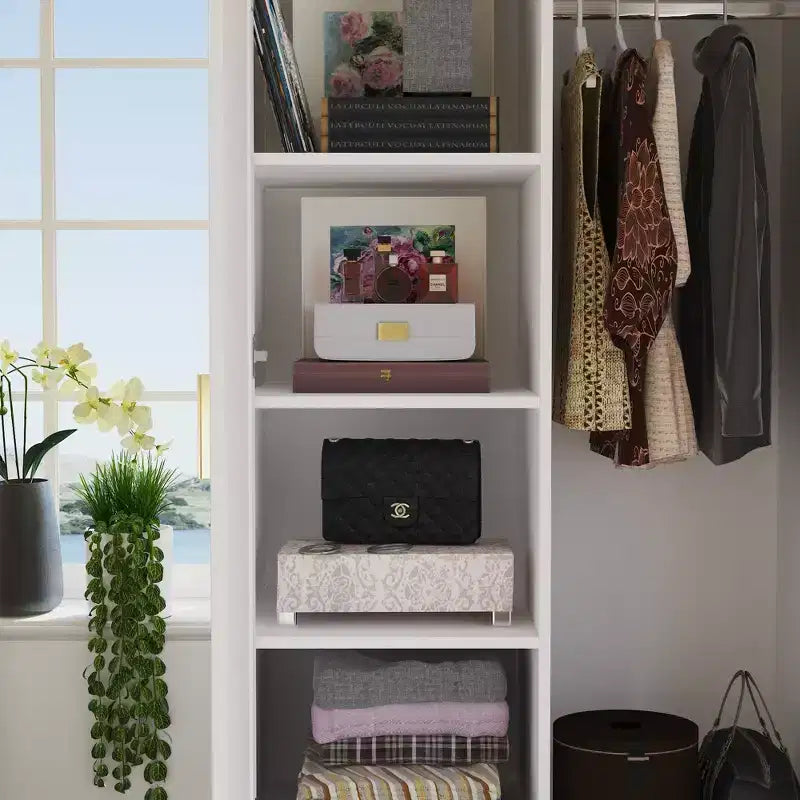 Organisateur de vêtements de garde-robe multi-rangements avec miroir et tringles de suspension