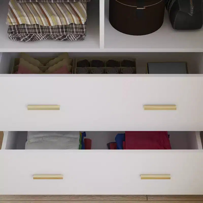 Organisateur de vêtements de garde-robe multi-rangements avec miroir et tringles de suspension