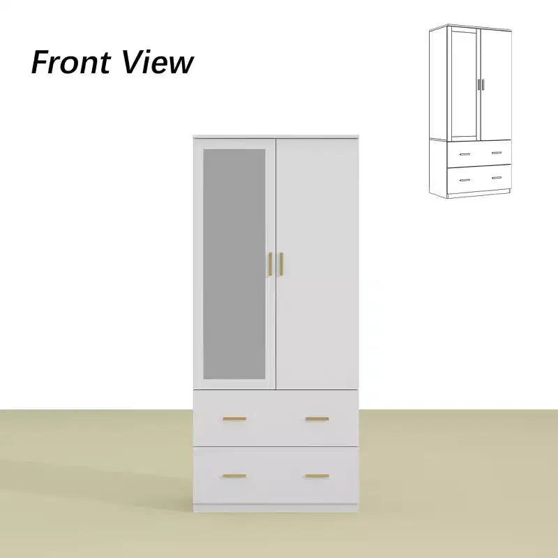 Organisateur de vêtements de garde-robe multi-rangements avec miroir et tringles de suspension