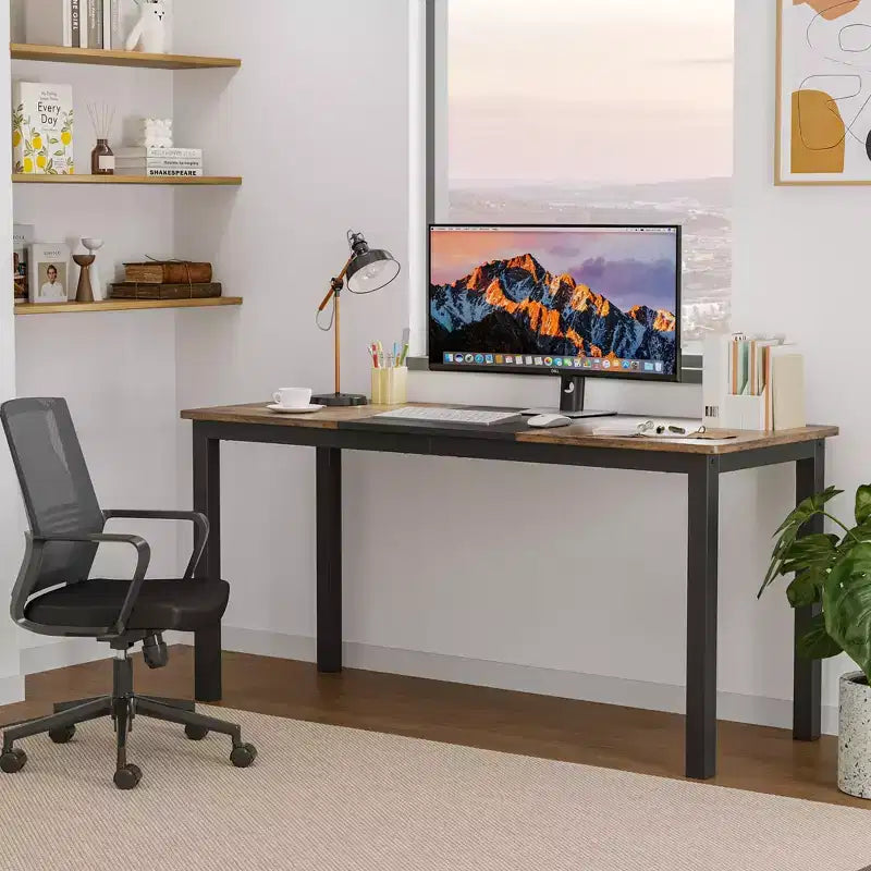 Bureau d'ordinateur 63 pouces, grand bureau de travail avec cadre en métal, bureau de jeu moderne, poste de travail d'écriture robuste pour l'étude, le bureau à domicile, la chambre à coucher