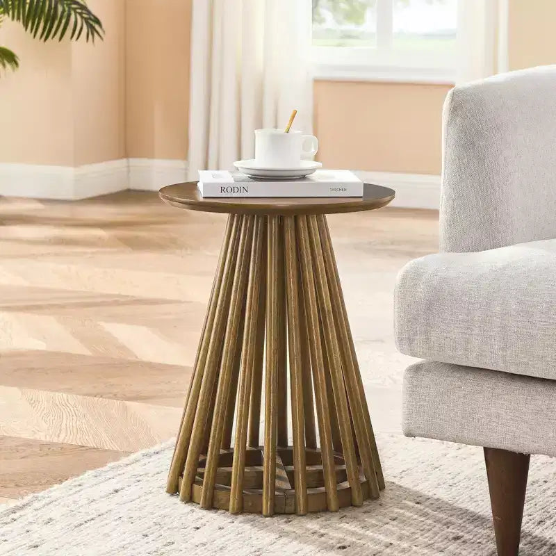 Table basse ronde en bois de 15,75 po