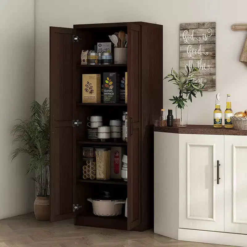 Garde-manger de cuisine, meuble de rangement autonome à 5 niveaux avec 2 étagères réglables pour salle à manger, salon