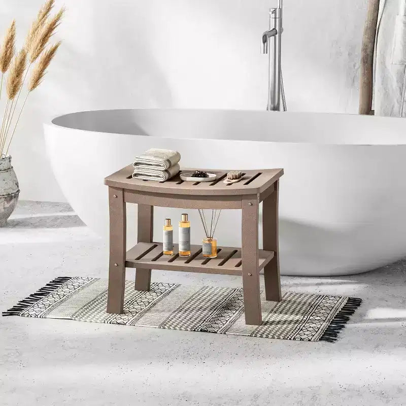 Banc de douche, tabouret de douche étanche en PEHD de 52,3 cm, chaise de salle de bain de 181 kg avec étagère de rangement, chaise de salle de bain antidérapante pour personnes âgées