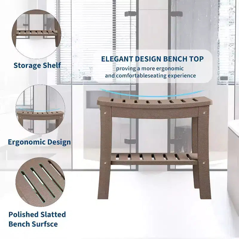 Banc de douche, tabouret de douche étanche en PEHD de 52,3 cm, chaise de salle de bain de 181 kg avec étagère de rangement, chaise de salle de bain antidérapante pour personnes âgées