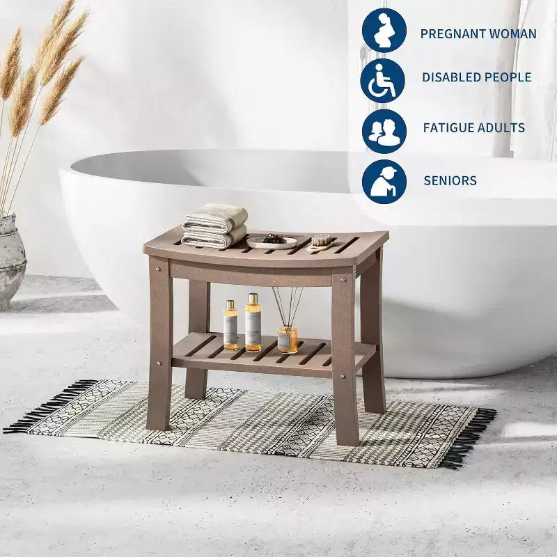 Banc de douche, tabouret de douche étanche en PEHD de 52,3 cm, chaise de salle de bain de 181 kg avec étagère de rangement, chaise de salle de bain antidérapante pour personnes âgées