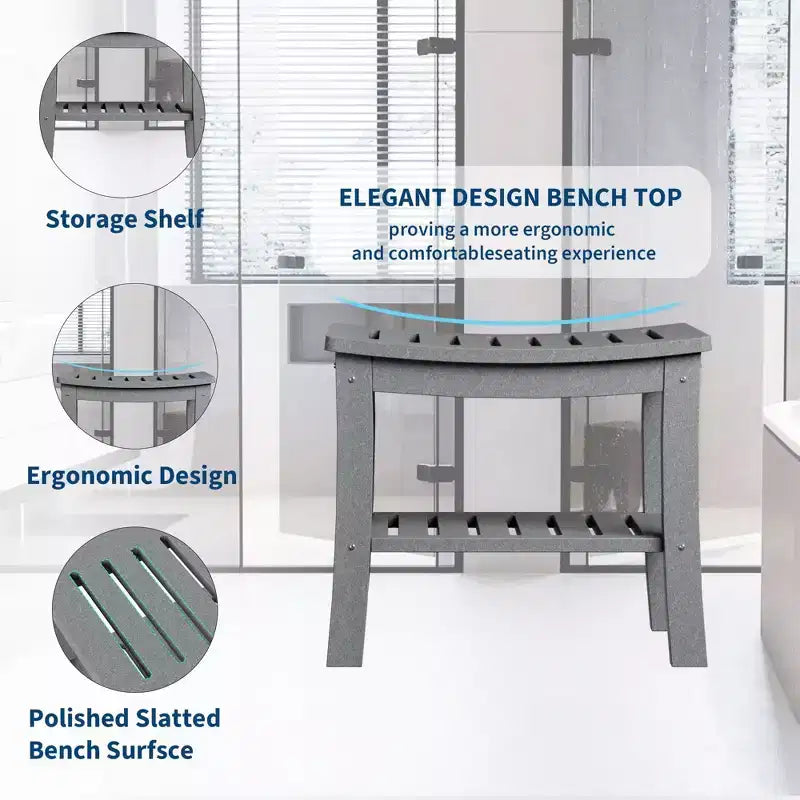 Banc de douche, tabouret de douche étanche en PEHD de 52,3 cm, chaise de salle de bain de 181 kg avec étagère de rangement, chaise de salle de bain antidérapante pour personnes âgées