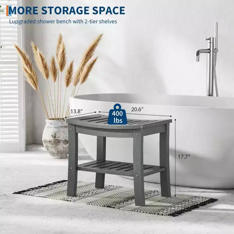 Banc de douche, tabouret de douche étanche en PEHD de 52,3 cm, chaise de salle de bain de 181 kg avec étagère de rangement, chaise de salle de bain antidérapante pour personnes âgées