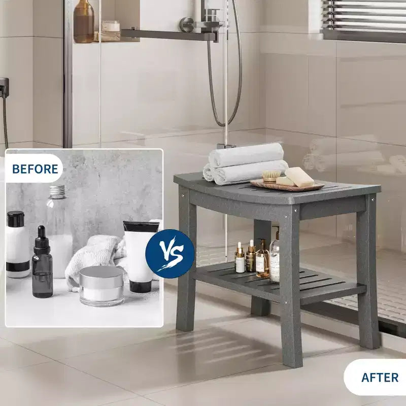 Banc de douche, tabouret de douche étanche en PEHD de 52,3 cm, chaise de salle de bain de 181 kg avec étagère de rangement, chaise de salle de bain antidérapante pour personnes âgées