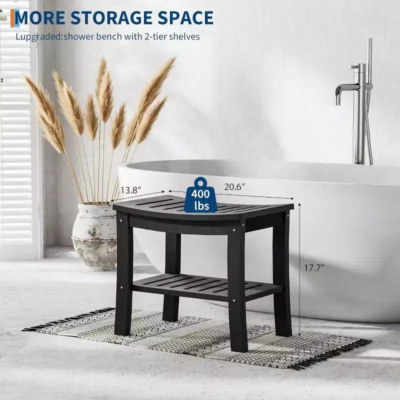 Banc de douche, tabouret de douche étanche en PEHD de 52,3 cm, chaise de salle de bain de 181 kg avec étagère de rangement, chaise de salle de bain antidérapante pour personnes âgées