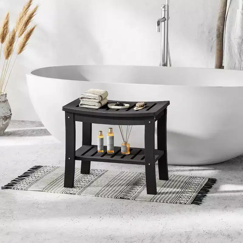 Banc de douche, tabouret de douche étanche en PEHD de 52,3 cm, chaise de salle de bain de 181 kg avec étagère de rangement, chaise de salle de bain antidérapante pour personnes âgées
