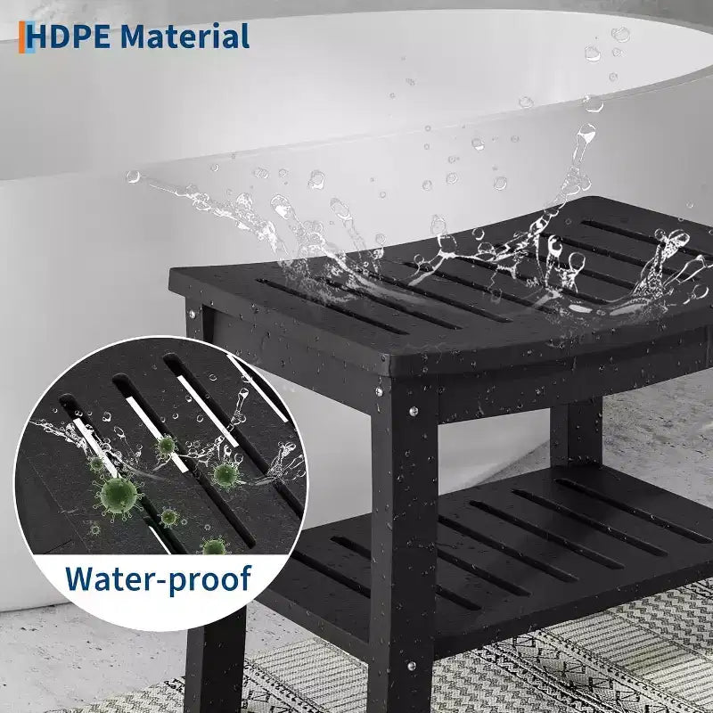Banc de douche, tabouret de douche étanche en PEHD de 52,3 cm, chaise de salle de bain de 181 kg avec étagère de rangement, chaise de salle de bain antidérapante pour personnes âgées