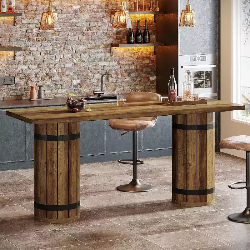 Table de bar industrielle de 180 cm, table de pub hauteur comptoir, meuble de bar rectangulaire pour salon, petits bars