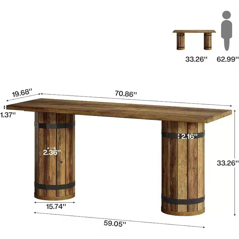 Table de bar industrielle de 180 cm, table de pub hauteur comptoir, meuble de bar rectangulaire pour salon, petits bars