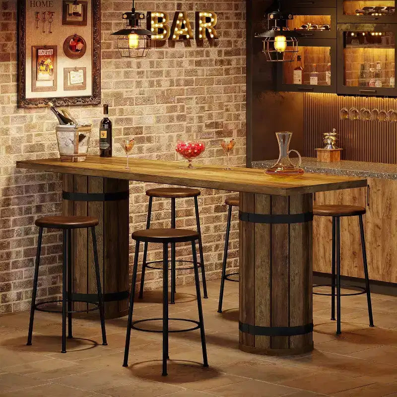 Table de bar industrielle de 180 cm, table de pub hauteur comptoir, meuble de bar rectangulaire pour salon, petits bars