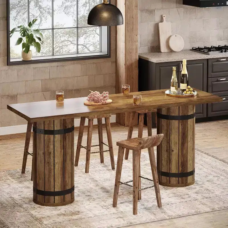 Table de bar industrielle de 180 cm, table de pub hauteur comptoir, meuble de bar rectangulaire pour salon, petits bars