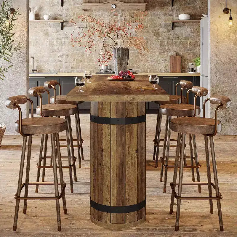 Table de bar industrielle de 180 cm, table de pub hauteur comptoir, meuble de bar rectangulaire pour salon, petits bars