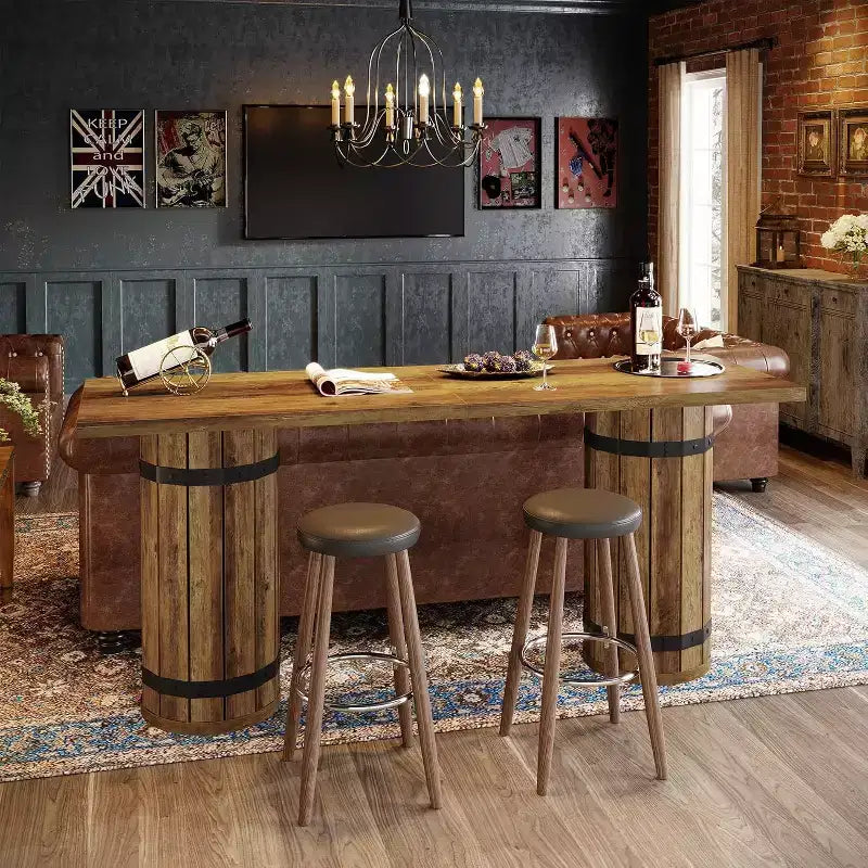 Table de bar industrielle de 180 cm, table de pub hauteur comptoir, meuble de bar rectangulaire pour salon, petits bars