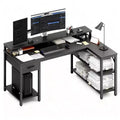 Bestier L-Shaped Gaming Desk with RGB LED Lights, USB Charging Station, Power Outlet, Monitor Stand & Storage Shelves