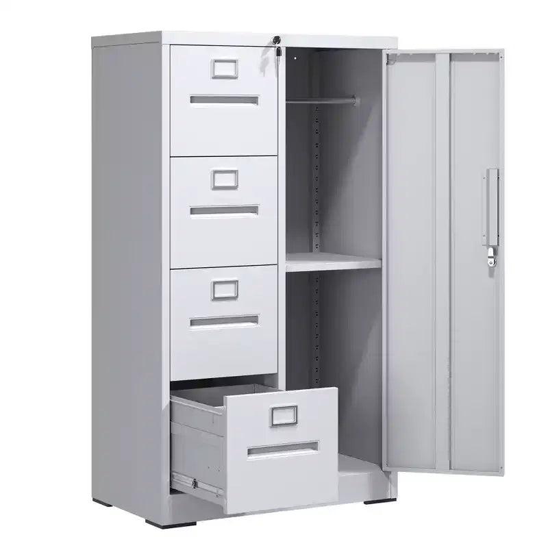 Armoire de rangement verticale en métal blanc à 4 tiroirs et 1 porte avec serrure de 132 cm, classeur en acier pour la maison, le bureau, l'école et le salon