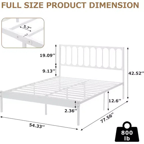 Cadre de lit Queen Size 14 pouces, lit plateforme en métal avec tête de lit, montage en 30 minutes, aucun sommier tapissier requis, design moderne, antidérapant