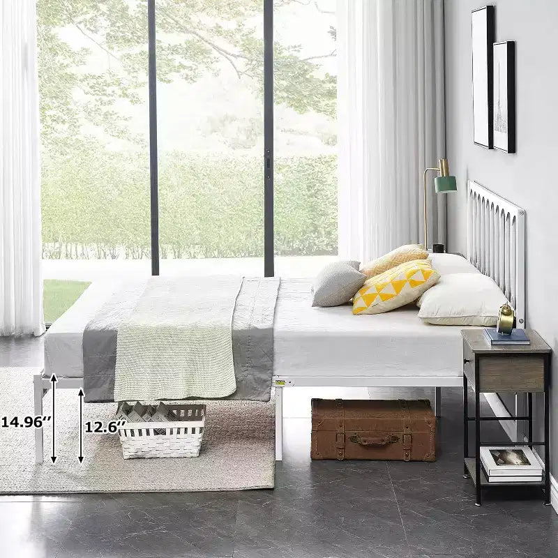 Cadre de lit Queen Size 14 pouces, lit plateforme en métal avec tête de lit, montage en 30 minutes, aucun sommier tapissier requis, design moderne, antidérapant