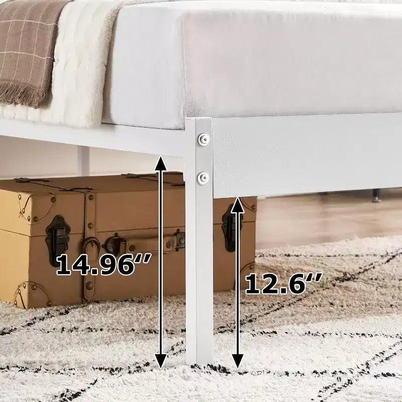 Cadre de lit Queen Size 14 pouces, lit plateforme en métal avec tête de lit, montage en 30 minutes, aucun sommier tapissier requis, design moderne, antidérapant