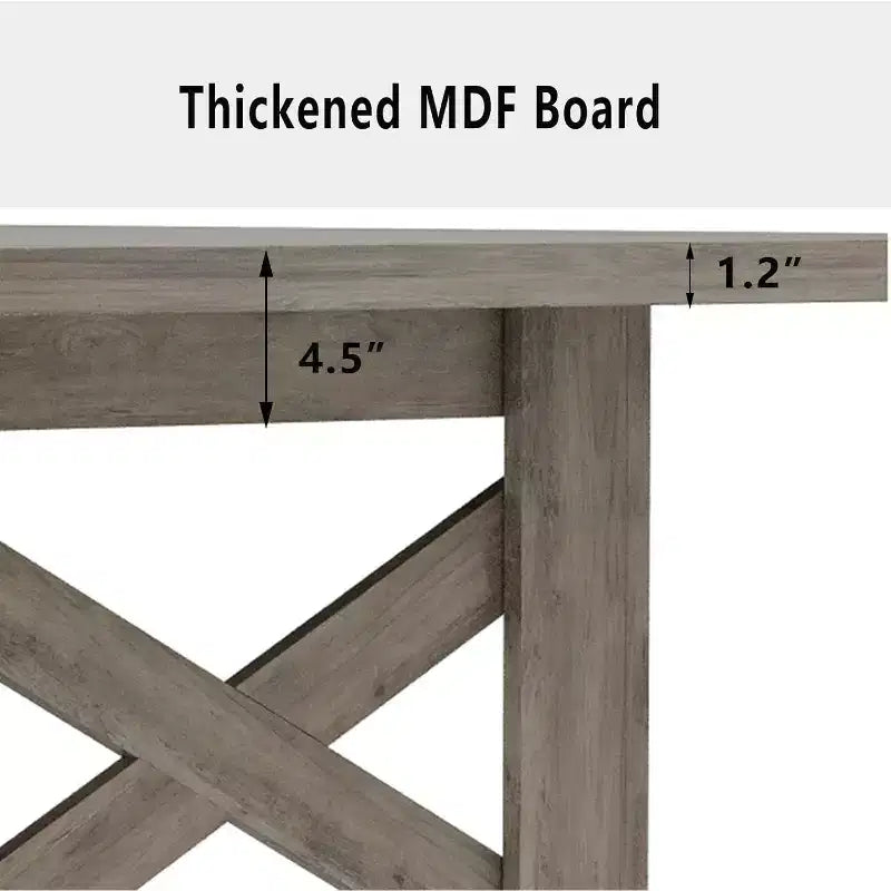 71 Grande Table à Manger pour 6-8 Personnes, Table de Cuisine en Bois Style Ferme avec Pieds Triangulaires Robustes, Plateau Épais Rectangulaire, Base Résistante pour Salle à Manger