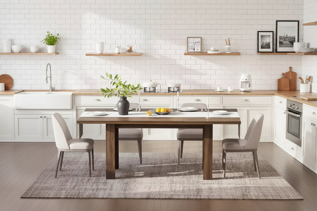 71 Grande Table à Manger pour 6-8 Personnes, Table de Cuisine en Bois Style Ferme avec Pieds Triangulaires Robustes, Plateau Épais Rectangulaire, Base Résistante pour Salle à Manger