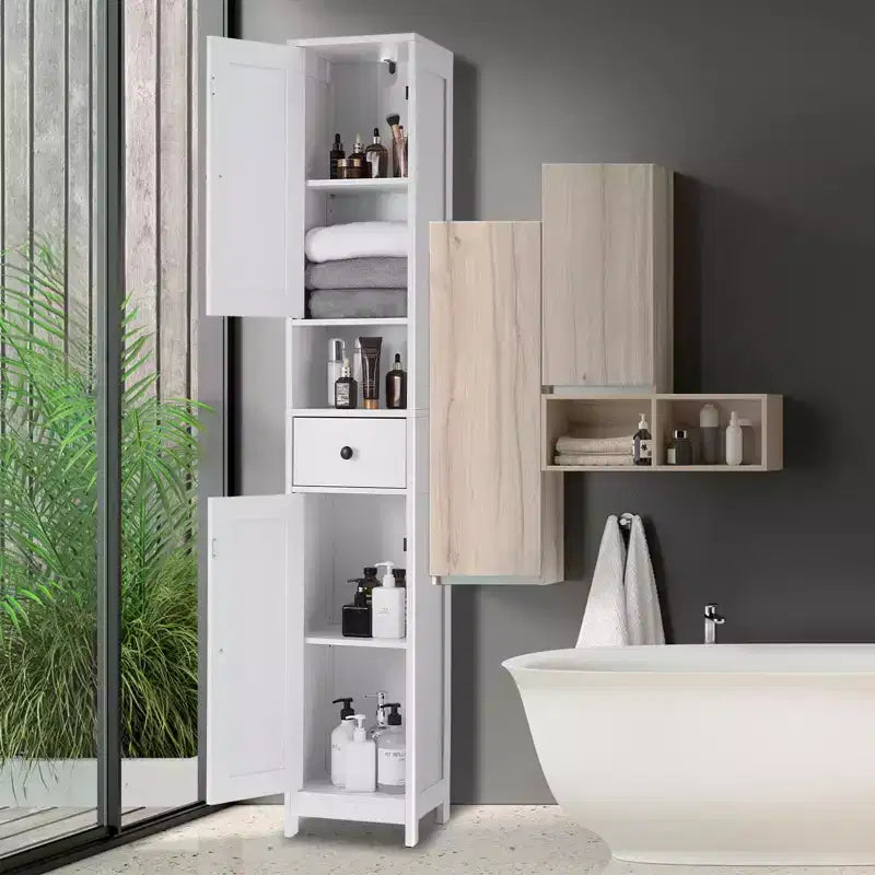 Meuble de rangement haut de salle de bain de 66,9 pouces, organiseur étroit autoportant avec étagères réglables, conception résistante à l'eau, pour les petits espaces de cuisine et de couloir,