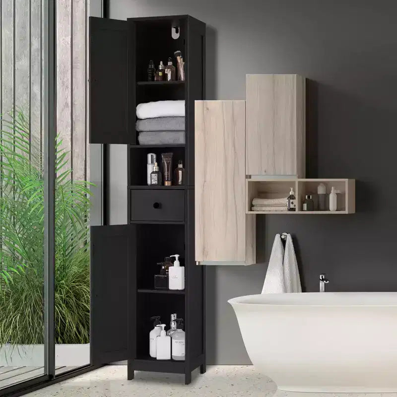 Meuble de rangement haut de salle de bain de 66,9 pouces, organiseur étroit autoportant avec étagères réglables, conception résistante à l'eau, pour les petits espaces de cuisine et de couloir,