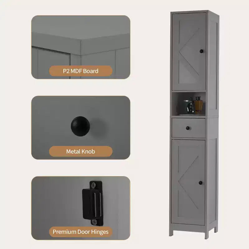 Meuble de rangement haut de salle de bain de 66,9 pouces, organiseur étroit autoportant avec étagères réglables, conception résistante à l'eau, pour les petits espaces de cuisine et de couloir,