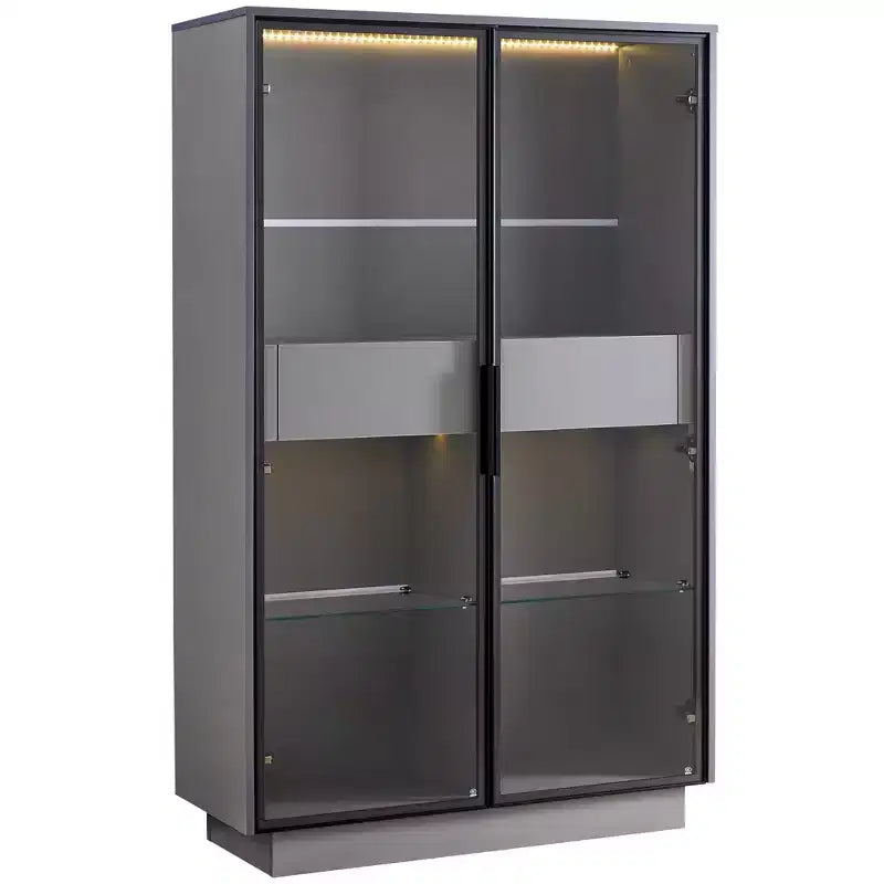 Vitrine autoportante en verre de 154 cm, bibliothèque avec 2 tiroirs de rangement, garde-manger avec éclairage LED et étagères réglables, pour couloirs et cuisine