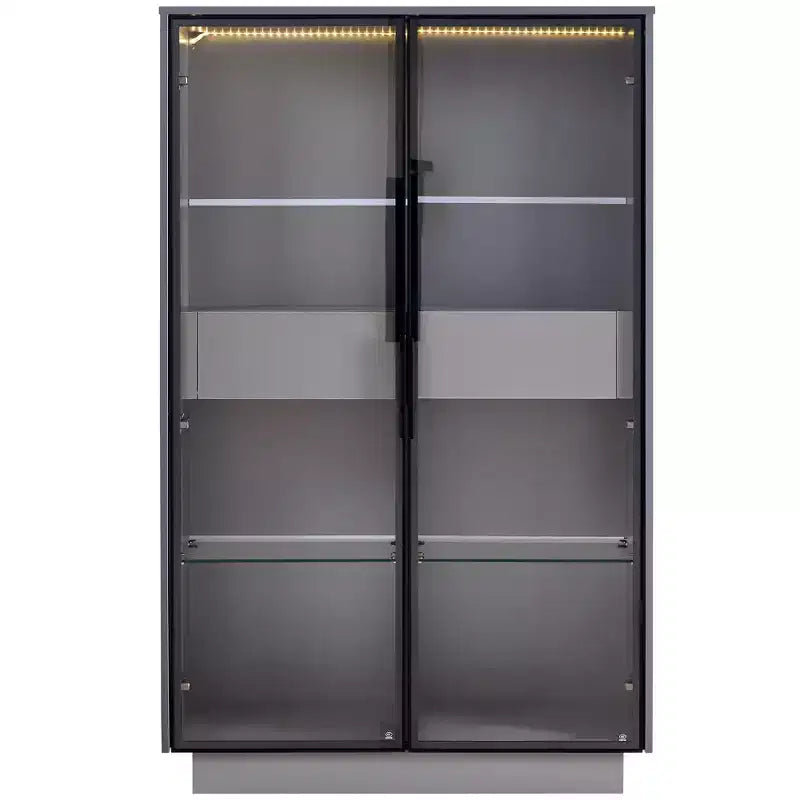 Vitrine autoportante en verre de 154 cm, bibliothèque avec 2 tiroirs de rangement, garde-manger avec éclairage LED et étagères réglables, pour couloirs et cuisine